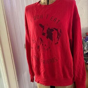 Fruit of the Loom “I don’t eat my friends” red Sweatshirt with Cow Graphic